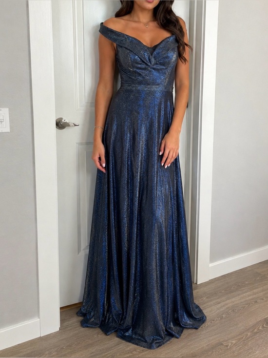 Dresses & Skirts - Off-Shoulder Navy Blue Sparkle Evening Gown - size 36